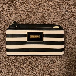 Betsy Johnson black and white striped clutch.